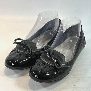 LL Bean Ballet Flats Women's Size 6M Black Patent Leather Slip On Shoes Bow